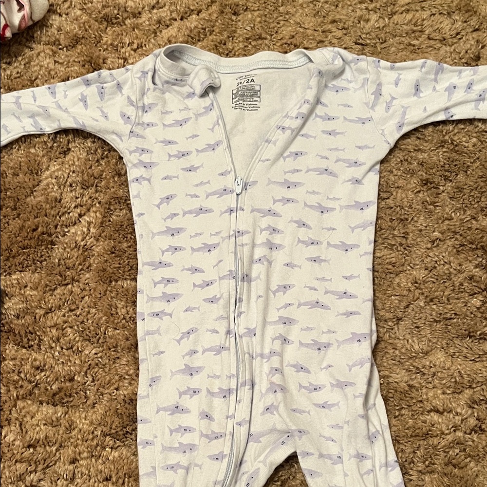 Carter's White and Purple Shark Print Footie